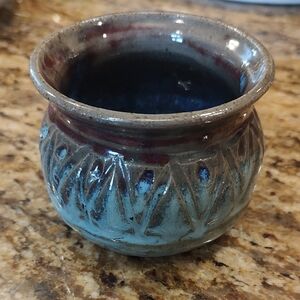 Handcrafted Ceramic Vase - Blue and Brown